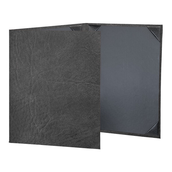 A black leather folder with a charcoal cover and black corners.