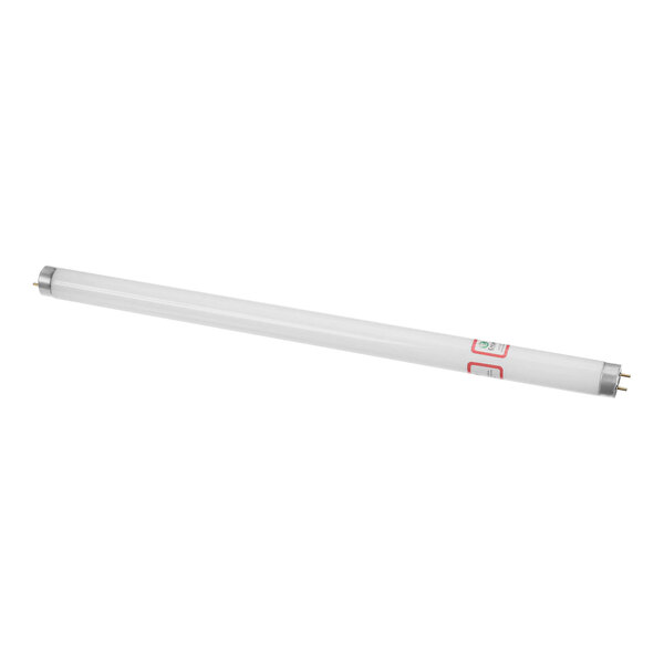 A white fluorescent tube with a red label and black handle.
