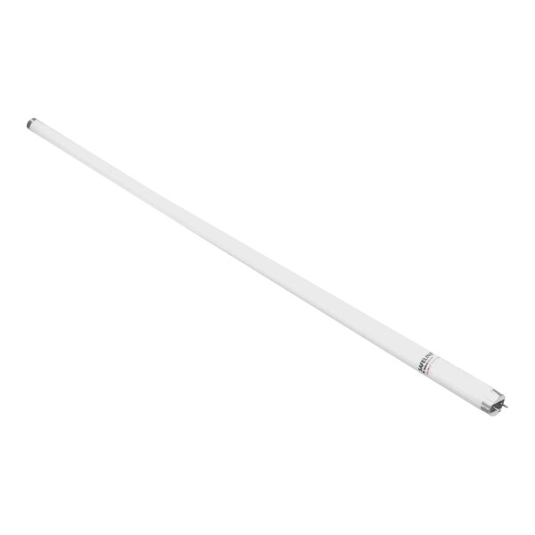 A white coated fluorescent tube with a silver tip and a long white handle.