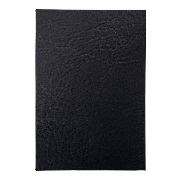 A black leather menu cover with a black surface.