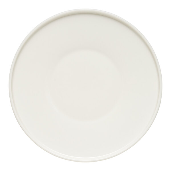 A white Libbey porcelain plate with a white rim.