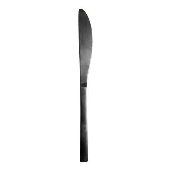 A Fortessa Arezzo brushed black stainless steel table knife.