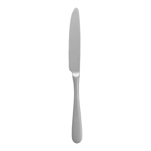 A Fortessa Grand City stainless steel dessert knife with a silver handle.