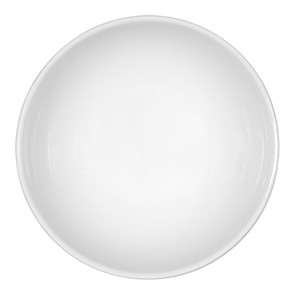 A close-up of a Bauscher bright white porcelain bowl with a white background.