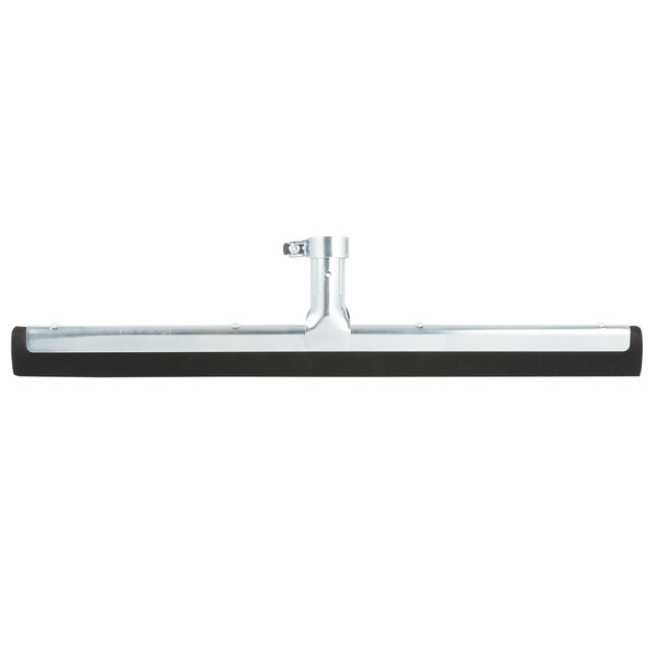 An Unger floor squeegee with a stainless steel frame and double foam blades on a black and silver metal handle.