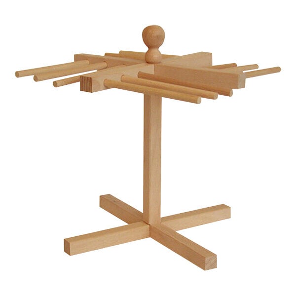 A Matfer Bourgeat pasta drying rack with multiple wooden arms.