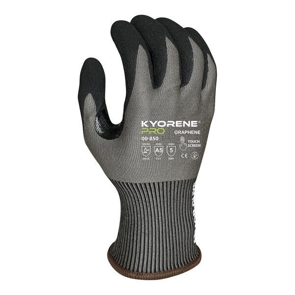 A gray and black Armor Guys Kyorene Pro heavy duty work glove with black palm coating.