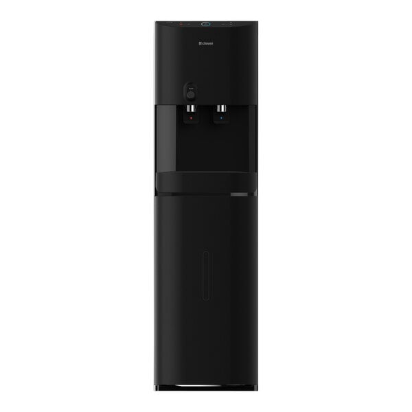 An Aquverse BL25 black bottom load water dispenser with a black stripe.