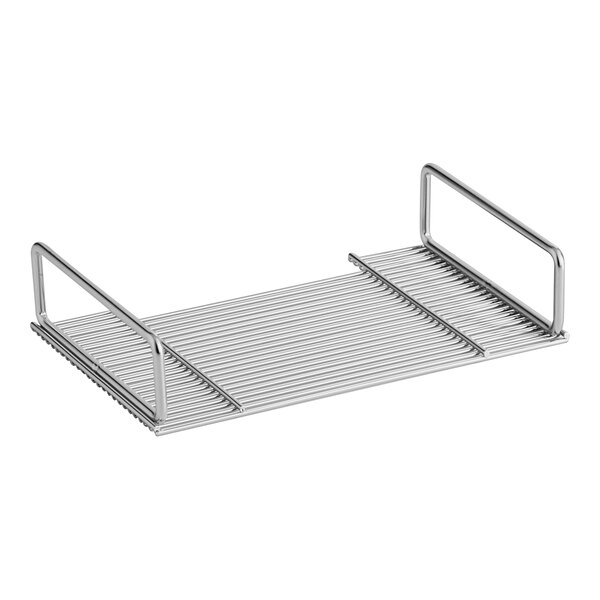 A metal wire rack with two metal handles.