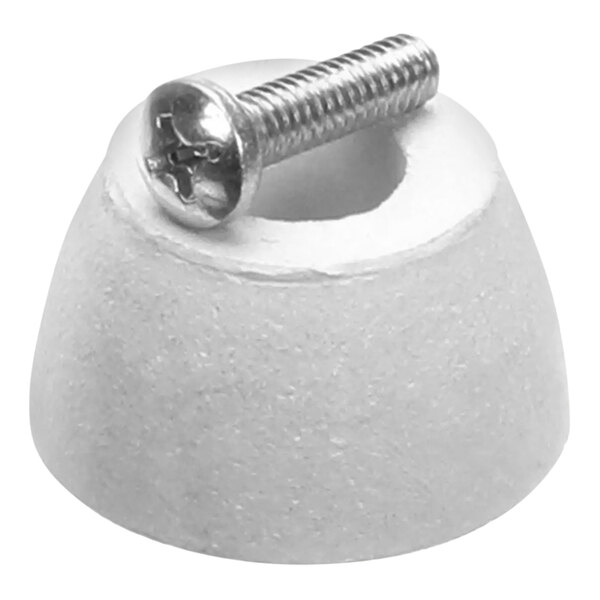 A white rubber foot with a screw for a Hatco countertop food warmer.