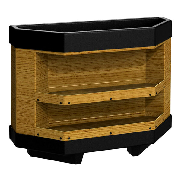 A black rectangular Borray bamboo end cap with two shelves.