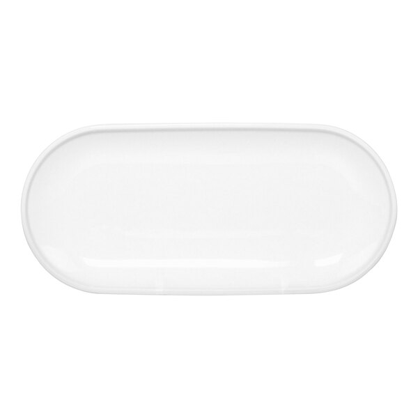 A white oval shaped Front of the House Bevel porcelain plate.