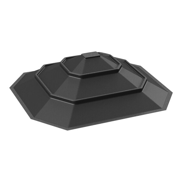 A black plastic pyramid bin riser with a hexagon design.