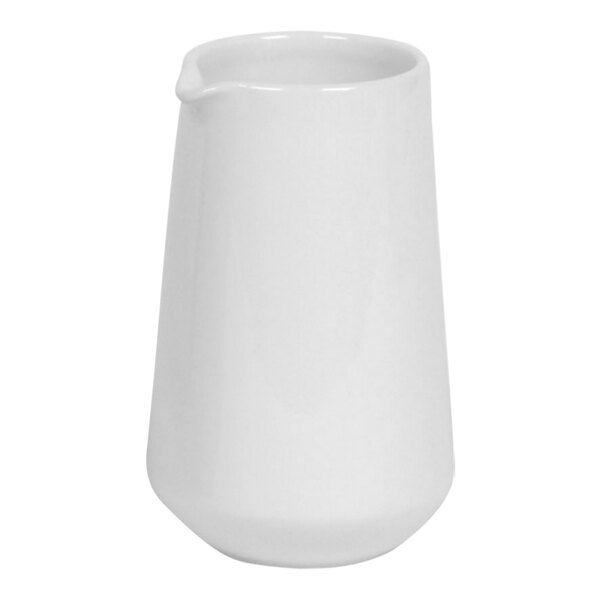 A white porcelain pourer with a lid.