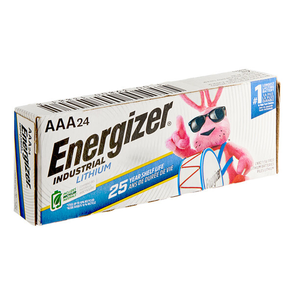 A white box of Energizer AAA lithium batteries with a blue and white label.