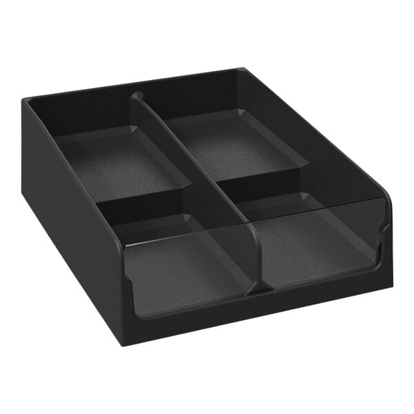 A black Borray shelf organizer with two tiers and two compartments.