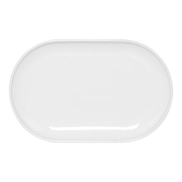 A Front of the House white oval porcelain plate with a small rim.