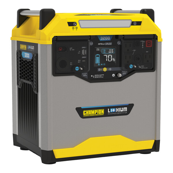 A yellow and grey Champion Power Equipment portable power station.