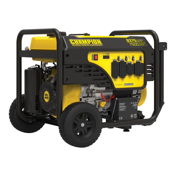 A yellow and black Champion portable generator with wheels.