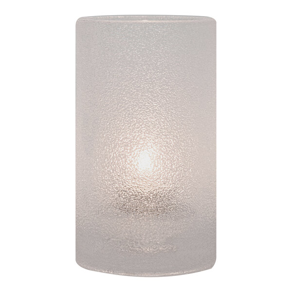 A Hollowick clear glass candle holder with a light inside.