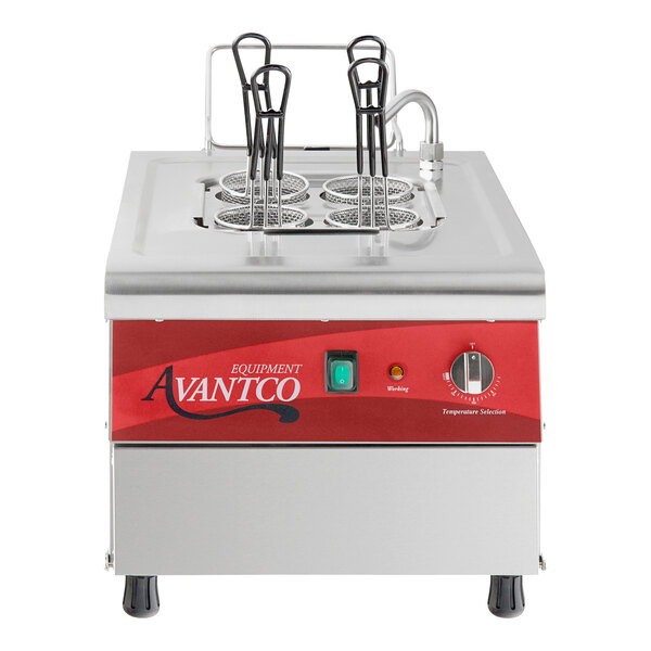 An Avantco electric countertop pasta cooker with two pots on it.