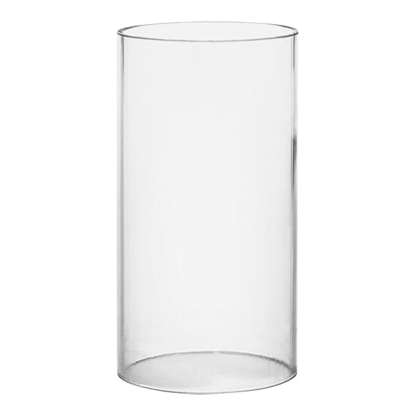 A clear plastic cylinder shade support for a Hollowick candle holder.