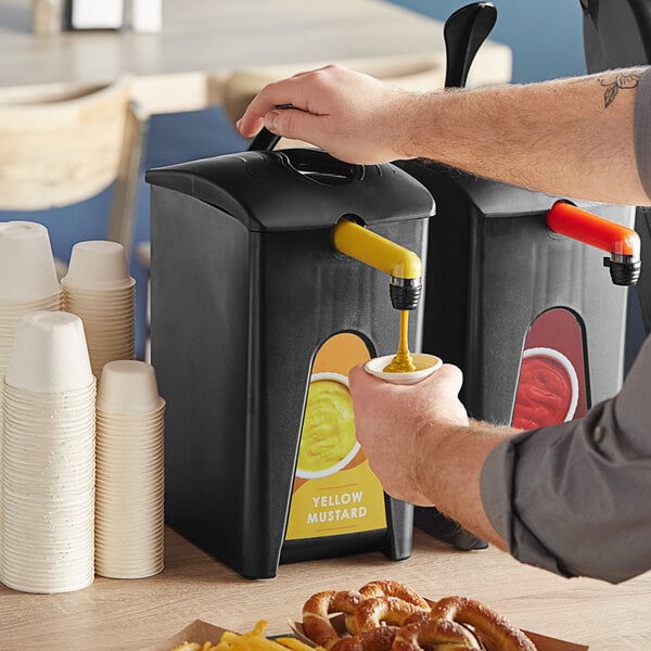 ServSense 1.5 Gallon Plastic Mustard Pouch Dispenser with 16 mm Fitment