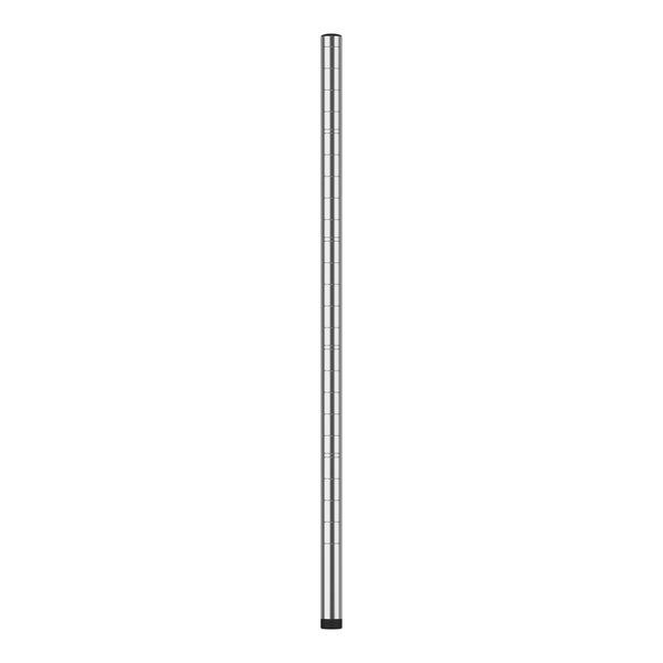 A Regency stainless steel pole with black rubber tips on each end.
