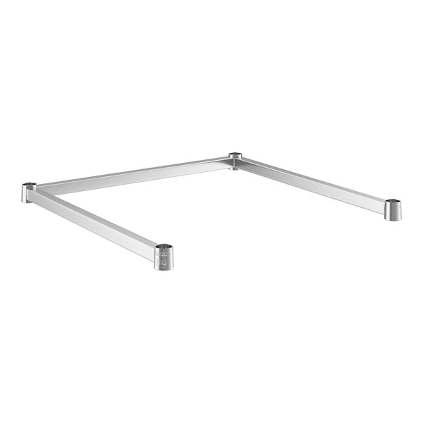 A Regency stainless steel shelving frame with two legs and screws.