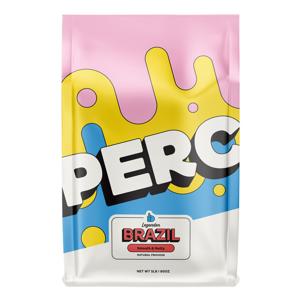 A bag of PERC Brazil Legender whole bean coffee.