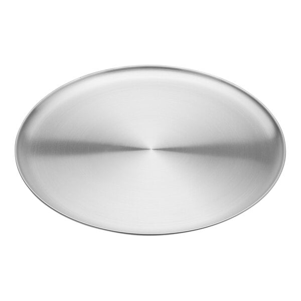 An American Metalcraft stainless steel round plate with a silver finish.