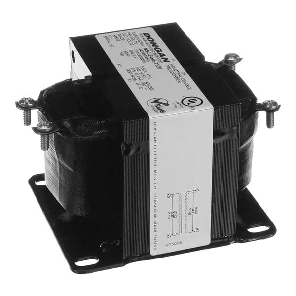 A black AccuTemp transformer with a white label.
