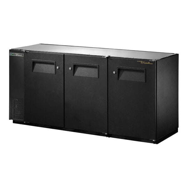 A black cabinet with three doors.