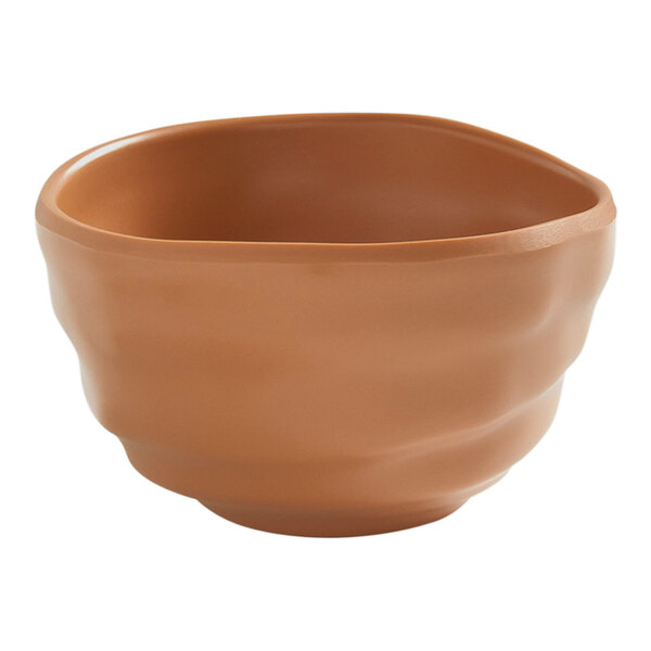An American Metalcraft Marra terracotta melamine bowl with a rounded shape on a white background.