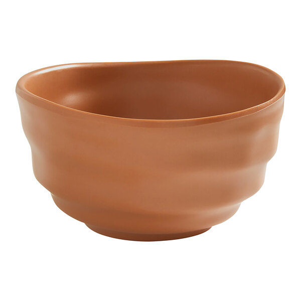 An American Metalcraft Marra brown melamine bowl with a curved edge.