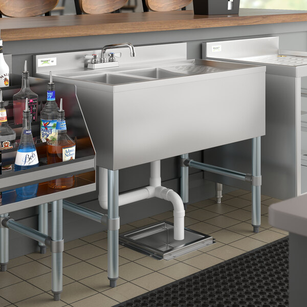 Regency 2 Bowl Underbar Sink with Faucet and Right Drainboard 36" x 21"