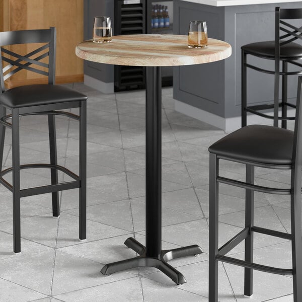 Lancaster Table & Seating 30" Round Thermo-Formed MDF Bar Height Table with Barnwood Finish
