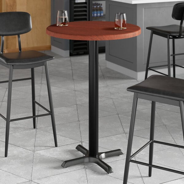 Lancaster Table & Seating 30" Round Thermo-Formed MDF Bar Height Table with Red Mahogany Finish