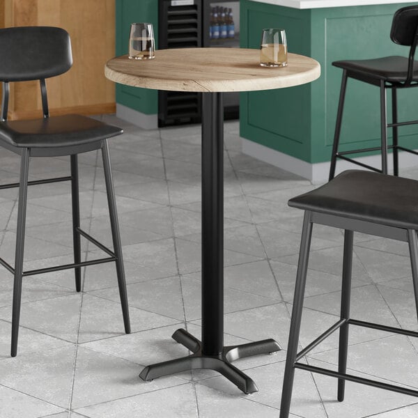 Lancaster Table & Seating 30" Round Thermo-Formed MDF Bar Height Table with Gray Wood Finish