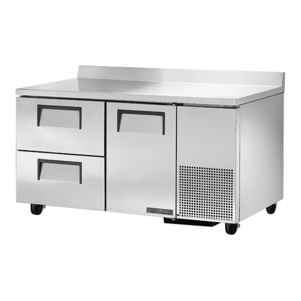 A True stainless steel worktop refrigerator with two drawers.