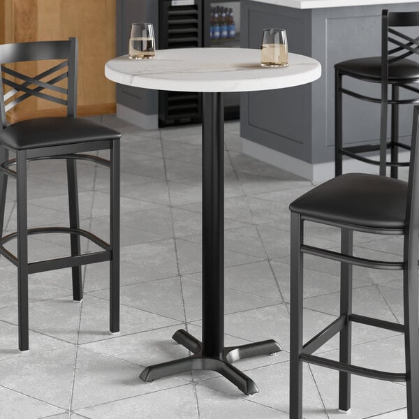 Lancaster Table & Seating 30" Round Thermo-Formed MDF Bar Height Table with White Marble Finish