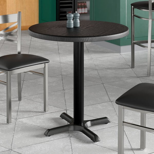 Lancaster Table & Seating 30" Round Thermo-Formed MDF Standard Height Table with Black Wood Finish