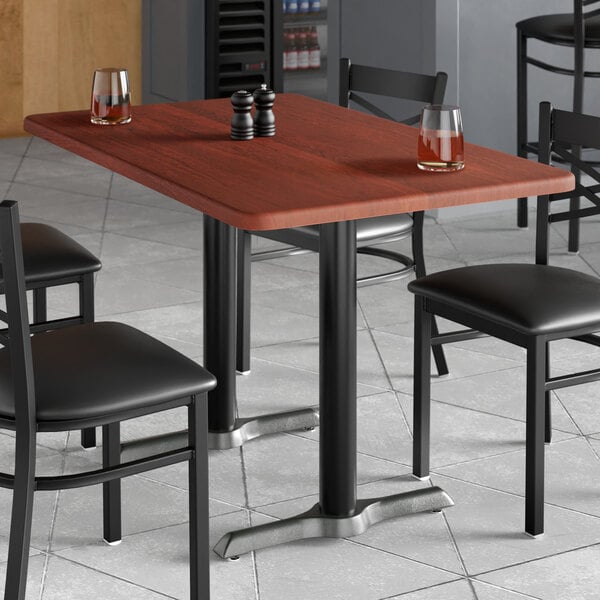 Lancaster Table & Seating 30" x 48" Rectangular Thermo-Formed MDF Standard Height Table with Red Mahogany Finish