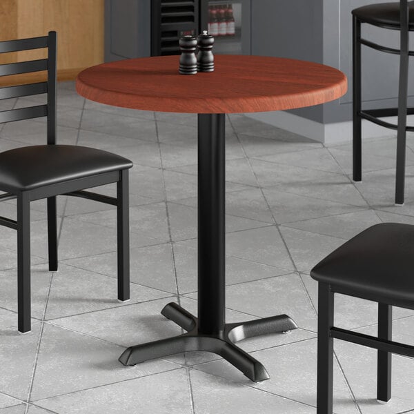 Lancaster Table & Seating 30" Round Thermo-Formed MDF Standard Height Table with Red Mahogany Finish