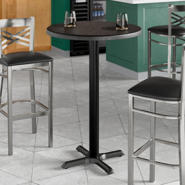 Lancaster Table & Seating 30" Round Thermo-Formed MDF Bar Height Table with Black Wood Finish
