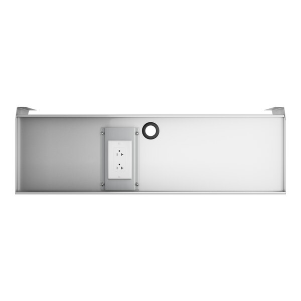 A white and silver rectangular shelf for a Regency underbar blender.