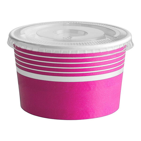 Choice 8 oz. Pink Paper Frozen Yogurt / Food Cup with Flat Lid 50/Pack