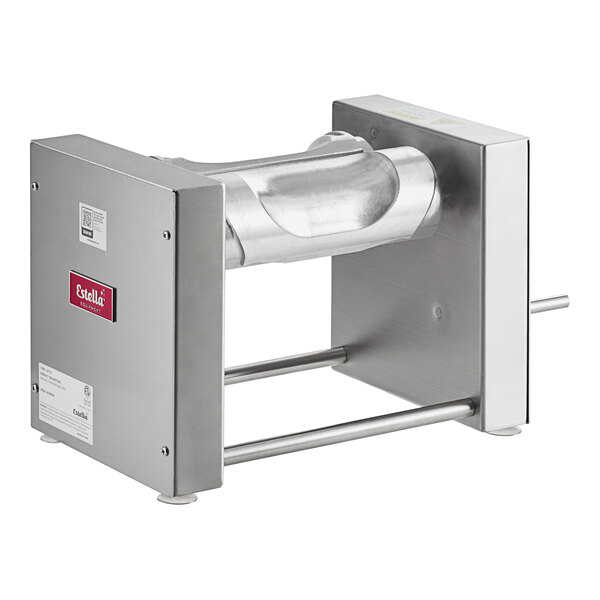 A metal Estella manual turnover machine with a semi-circle die and a metal handle.