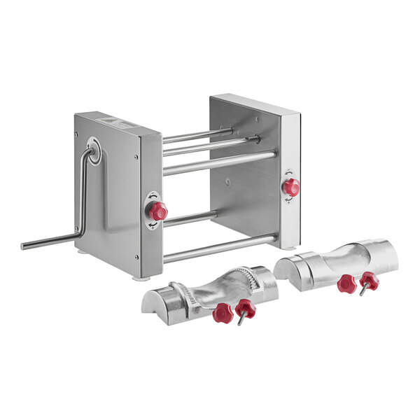 An Estella Manual Turnover Machine with a semi-circle die and red knobs.