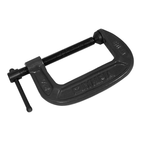 A black cast steel C-Clamp with a black screw and handle.